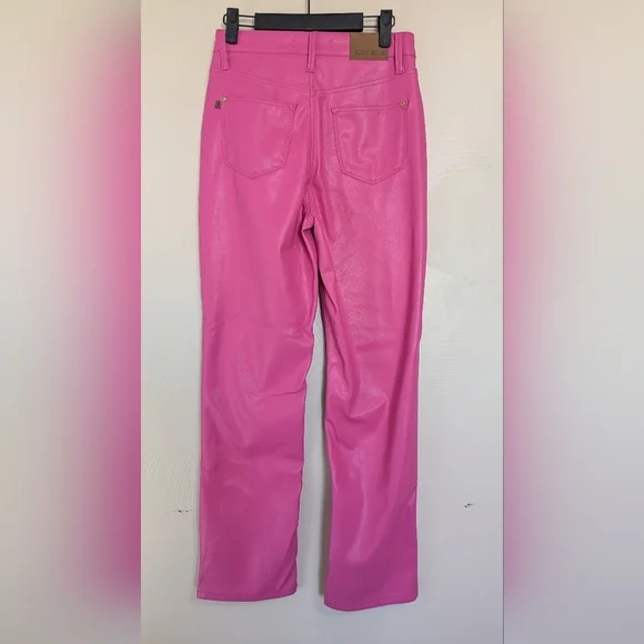 JUDY BLUE Hot Pink Vegan Leather Straight Leg Pants, Like New, Size 24 - Picture 6 of 13